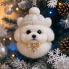 Pom-Pom Pet Ornament 2D Acrylic Cute Dog Christmas Ornament Cartoon Furry Pet Shaped Xmas Tree Hanging Decor for Holiday Party Supplies