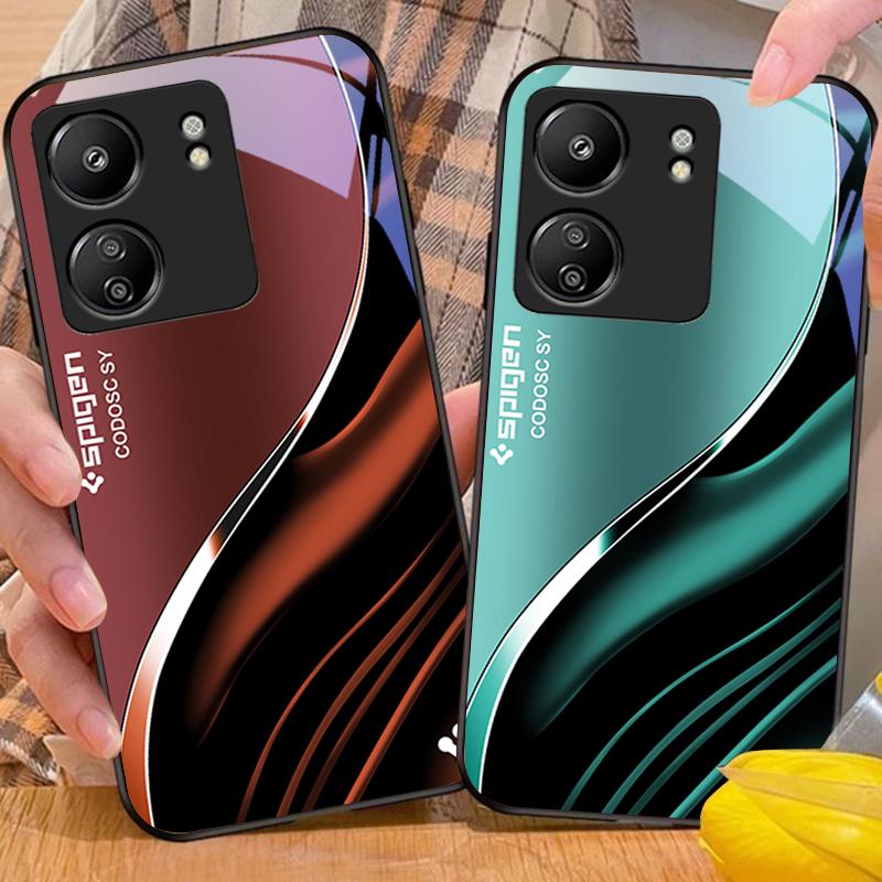 Темно-синий чехол для телефона из закаленного стекла для Xiaomi Redmi 13C Note13 12 Pro Plus 5G Note 9 13T Pro POCO X6 F5 F6