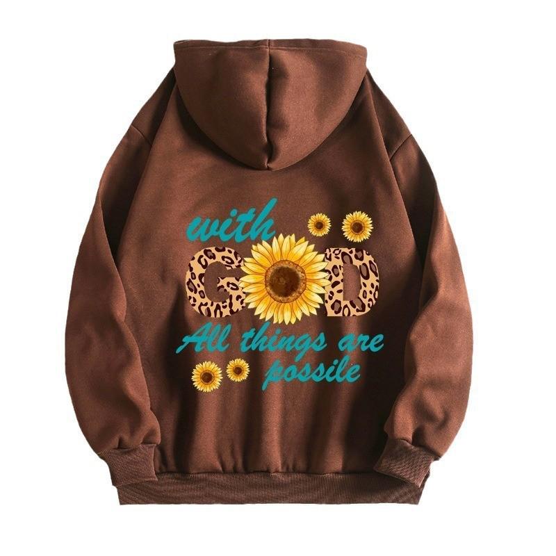 Women's Hooded Fashion Print Sweater with Wrap Collar and Velvet Lining for Autumn/Winter European & American Style