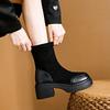 Maillard Stretch Boots Sleeve Round Head High Heel Martin Boots Women's Thick Heel Platform Short Boots Skinny Boots
