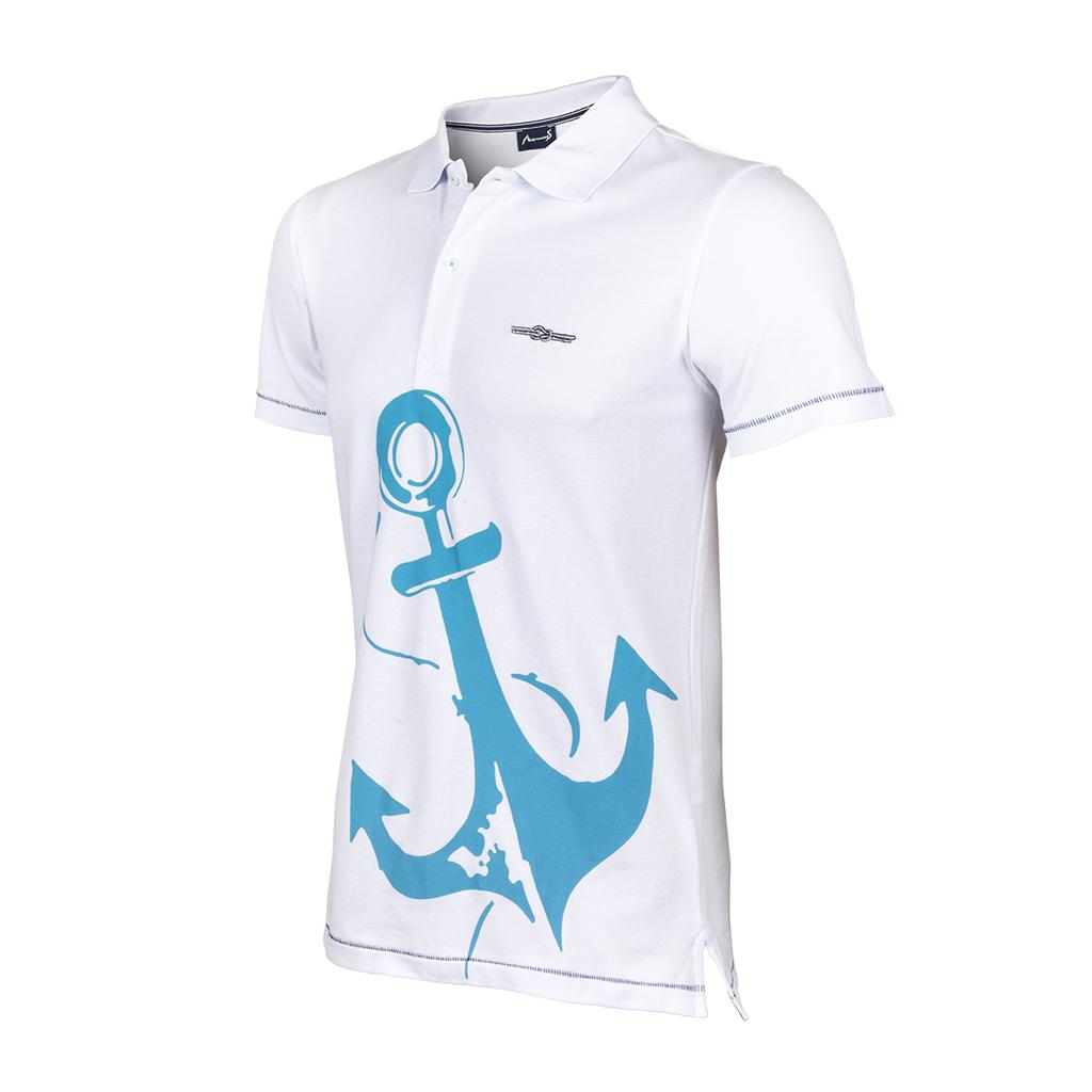Anemoss Marine White Men's Polo Collar T-Shirt