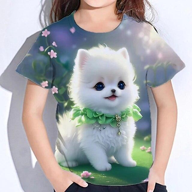 Cute Furry T-shirts Girl 3d Print Animals Kids Tops Autumn Korean Children's Clothing Child Tee Shirt Fashion 23 Style