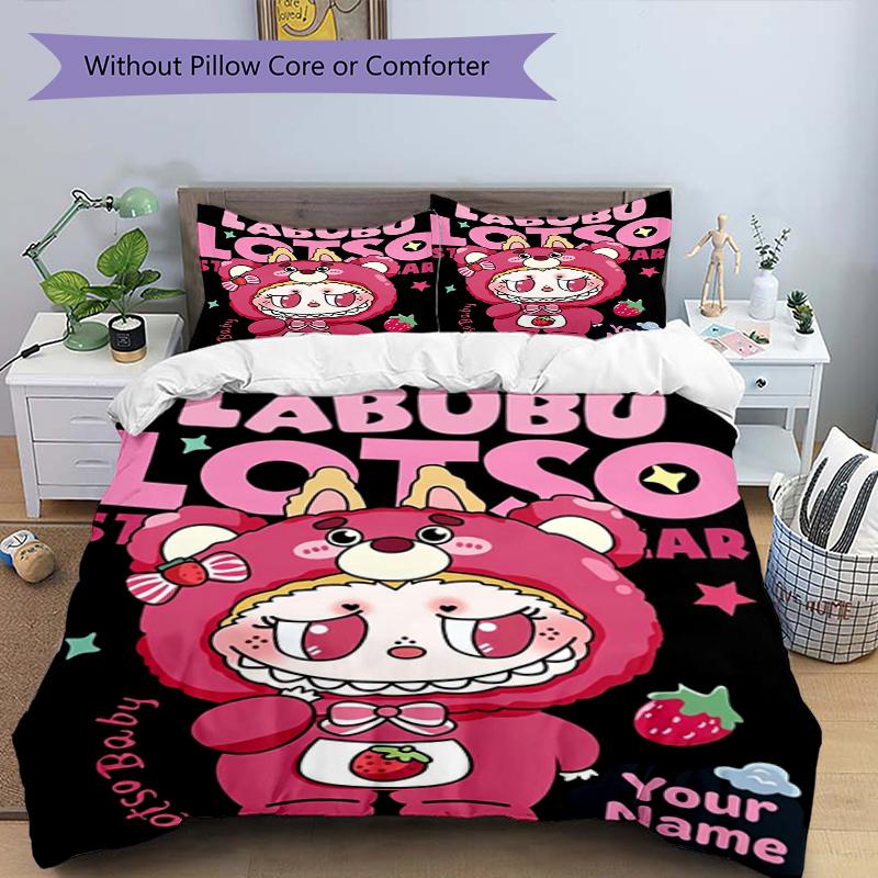 Labubu Love Custom Name Text Print 1Pc Bedding Set Duvet Cover With Two Pillowcases Soft Bed Linen For Household Bedroom