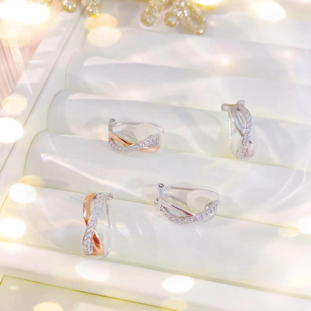 Naniwaai Earrings for High Quality Painless 925 18K Platinum for White Day Women, Popular, Zirconia, Earrings, Silver, Twisted, Hypoallergenic, Gold,