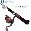 Red & Black Mini Carbon Telescopic Fishing Rod with Fishing Reel Ultra-light Travel Rod Set