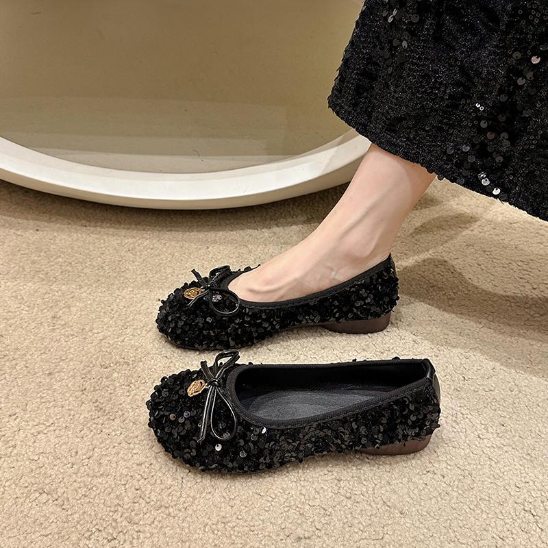 Shoes for Women 2024 Fashion Basic Women's Flats Outdoor Daily Flats Women Bling Bow Tie Round Toe Slip On Low Heel Shoes Female