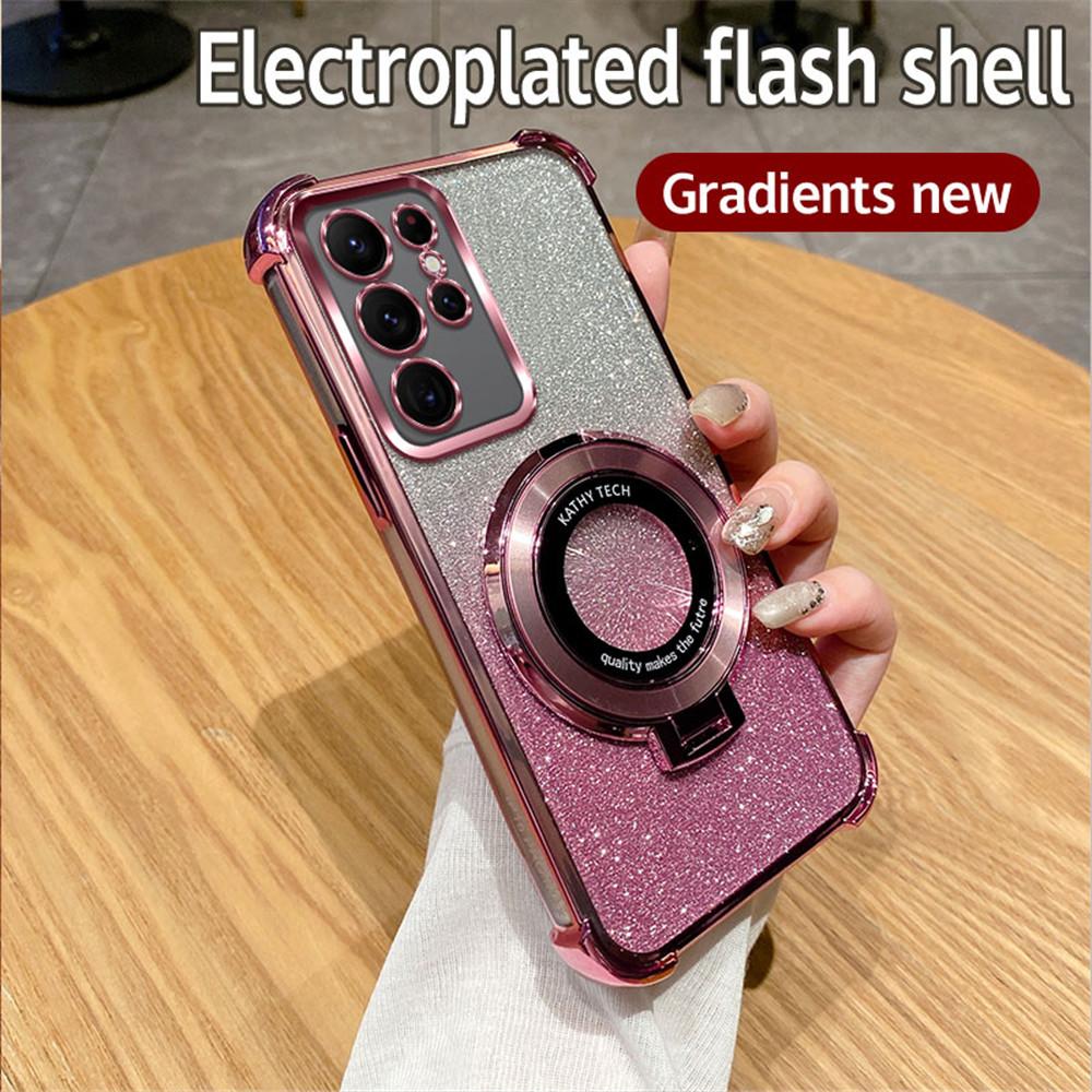 Роскошный противоударный чехол с блестками и держателем для Samsung Galaxy S24FE S23 S21 S22 Plus S20FE Note 20 Ultra Stand Cover S24