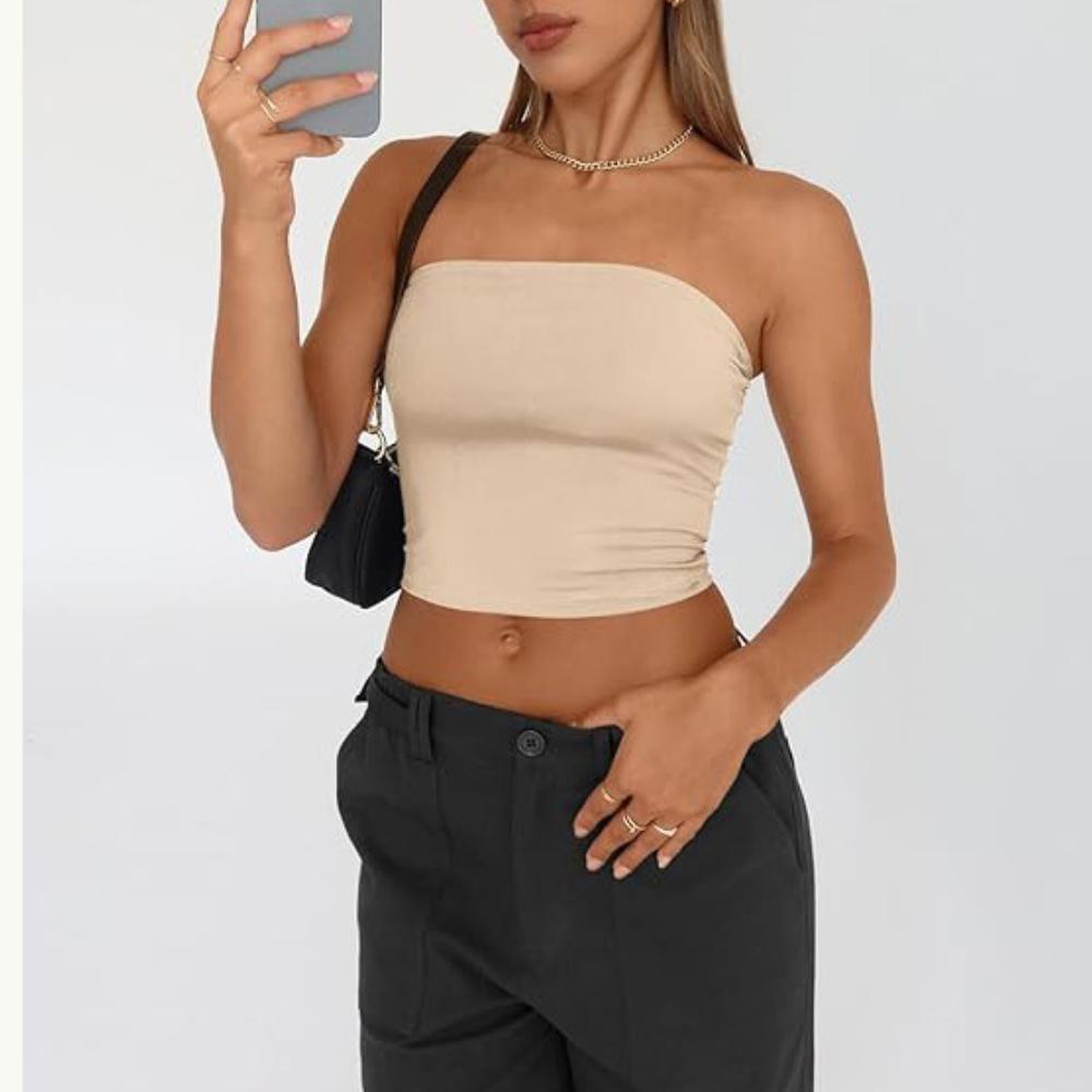 Женский strapless укороченный топ-камисоль в стиле Y2K - Однотонный черный, без рукавов, летний топ для повседневной носки