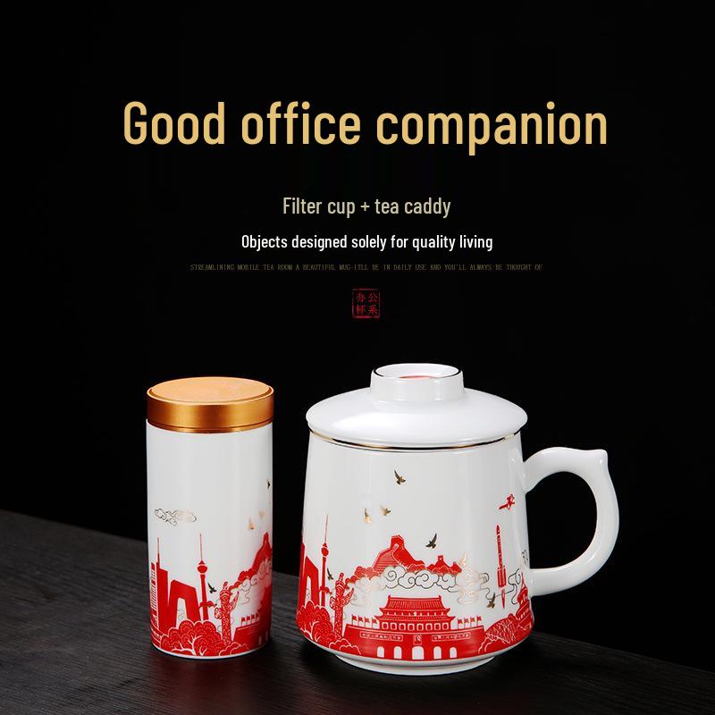 Красный керамический набор чайных чашек с логотипом для памятных корпоративных подарков