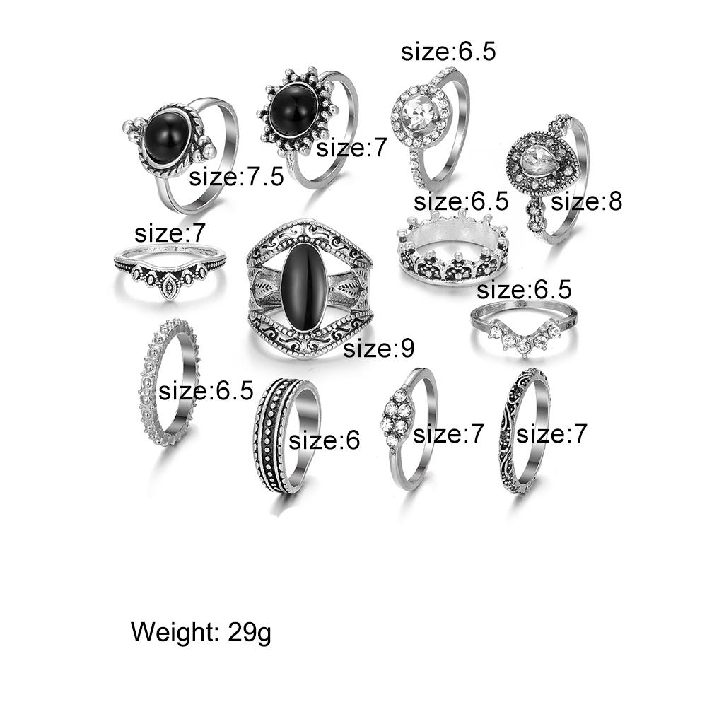12 шт./компл. женское кольцо с кристаллами и бриллиантами, богемный панк-женский комплект колец, ювелирное кольцо