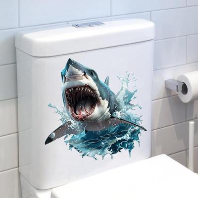 3D Наклейка на стену с акулой Водонепроницаемая самоклеящаяся наклейка для декора ванной и спальни