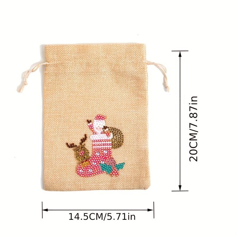 Рождественская льняная 5D алмазная живопись «Счастливый мешок» (1 комплект) - Сделай сам подарочный и конфетный пакет, ручная работа с самоклеящимися одиночными бриллиантами