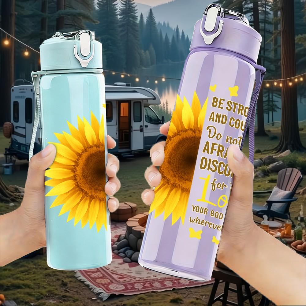 1PC Sunflower Faith Quote Simple 750ml Color Plastic Sports Water Bottle Leakproof Flip Straw Lid Suitable for Sports Office Home Use