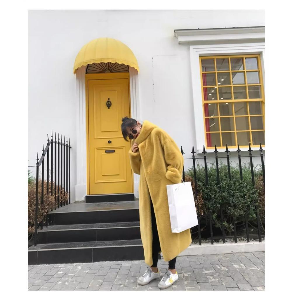 2024 осень и зима новый искусственный мех норки утолщенный свободный плюшевый джемпер длинное пальто пальто женское