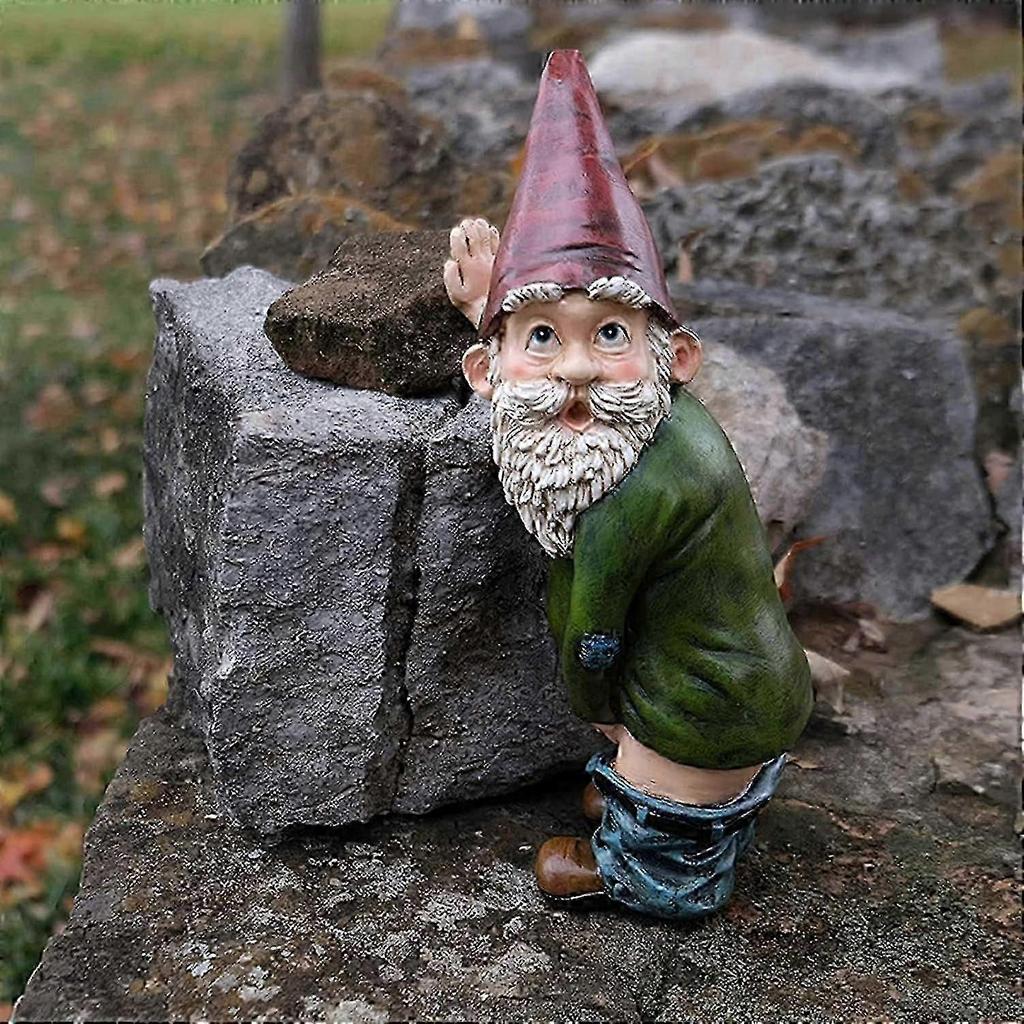 Garden Gnome Figure Decoration, 15 cm Resin Peeing Gnome Statue, Funny Garden Ornament, Outdoor Garden Decor