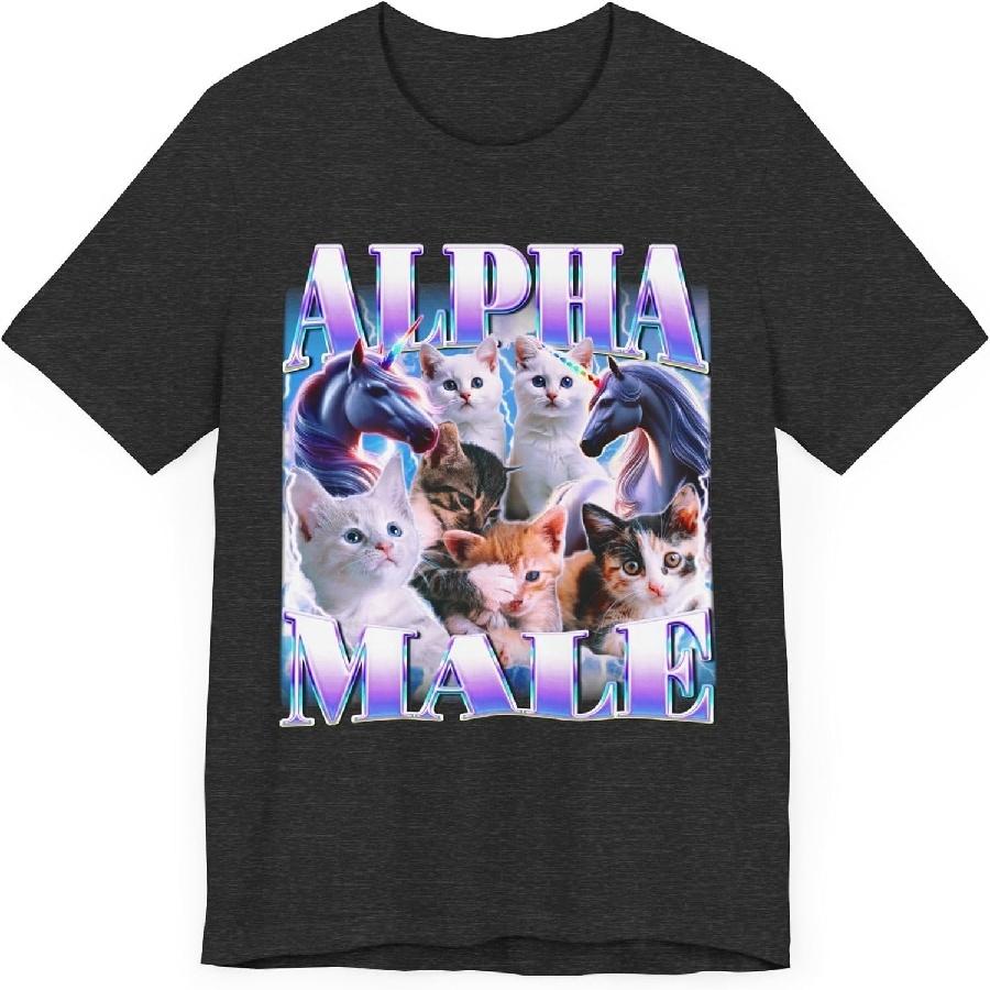 Футболка Альфа-Самец Милый Котенок Кот Смешной Мем Шутка Bootleg Ироничная Унисекс Графическая Футболка