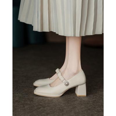 Женские туфли-лодочки универсальные 2025 новая летняя французская старшая школа толстый каблук темперамент Мэри Джейн женская обувь