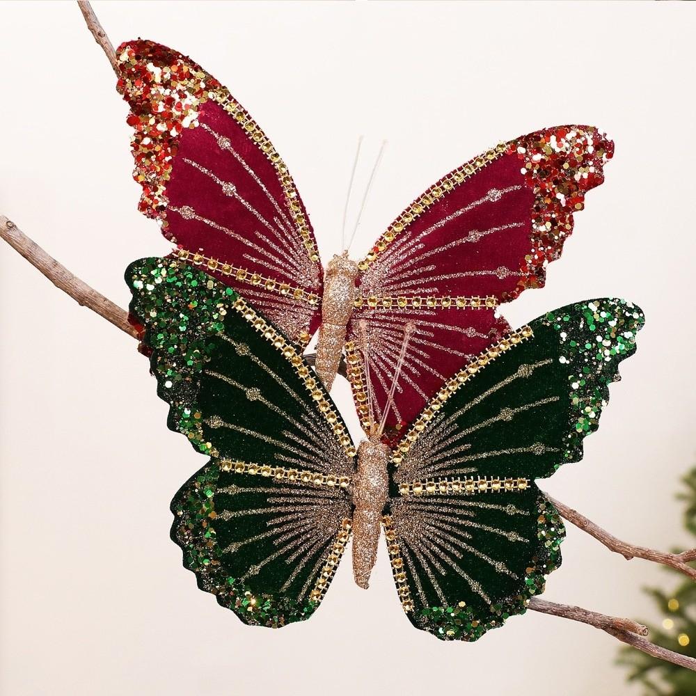 Clip-On Christmas Tree Butterfly Decor Flocked Artificial Butterfly Hanging Decor Wedding Decor
