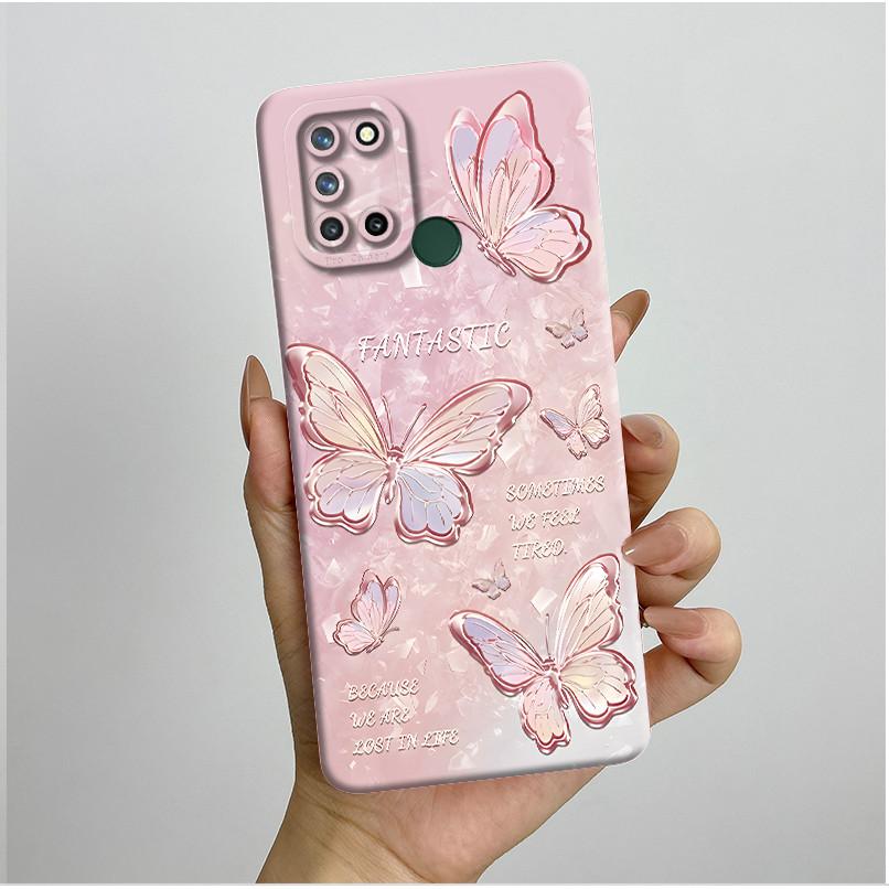 Phone Case For Realme 7I RMX2103 C17 Shockproof Case For Realme C17 Pretty Flowers Liquid Soft Silicone Back Cover Bumper Fundas