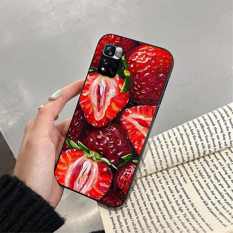 Чехол для телефона для Xiaomi Poco C71 15T 14T Pro Redmi note 15 14 14 13 Pro Redmi A5 15C 13C Клубничный Кот Мультяшный