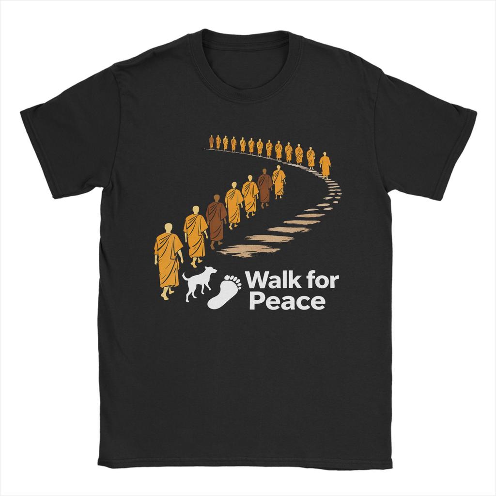 Buddhist Monks Walk For Peace Aloka Dog Cotton T Shirt For Unisex Summer ONeck Leisure Tee Shirt Oversized Dropshipping Tops