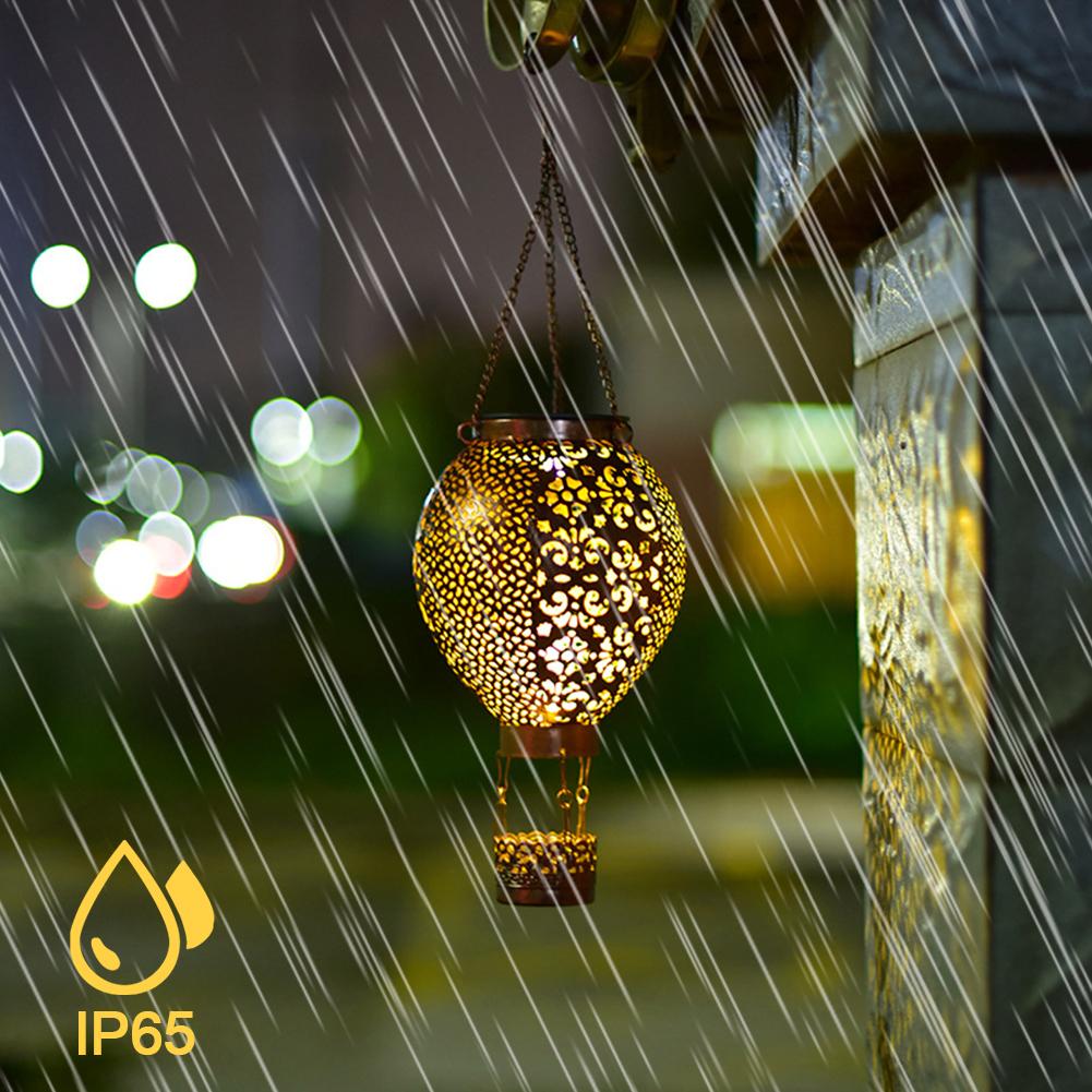 Solar Powered Hot Air Balloon Lantern 600mAh Metal Glowing Hollow Lantern Retro Hot Air Balloon Light for Birthday Holiday Party