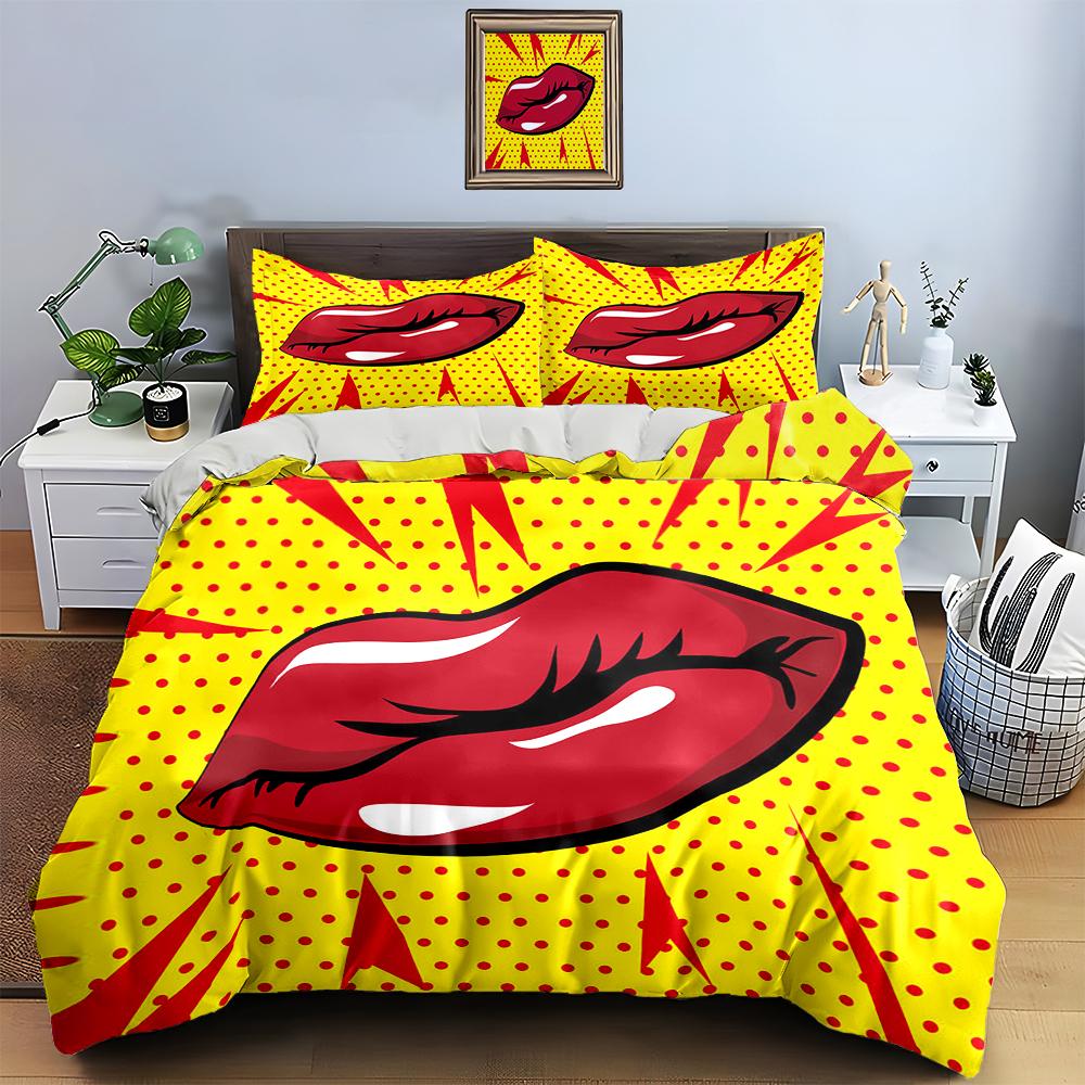 Pop art lips. Bedding Duvet cover sets Duvet covers Pillowcases gifts (1 * Duvet Cover 2 * Pillowcases, without duvet insert)