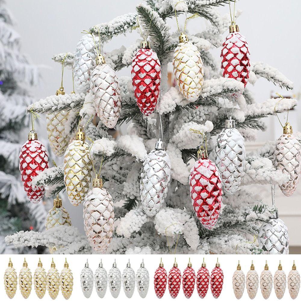5Pcs Plastic Pine Cone Balls Hanging Pendants Small Christmas Ornament Theme Party