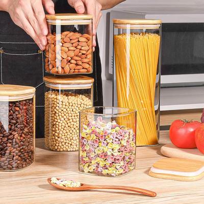 Контейнеры для хранения продуктов с герметичной крышкой, прозрачная стеклянная банка, кухонная банка для хранения в кладовой для пасты, сахара, муки, овса, хлопьев, бобов