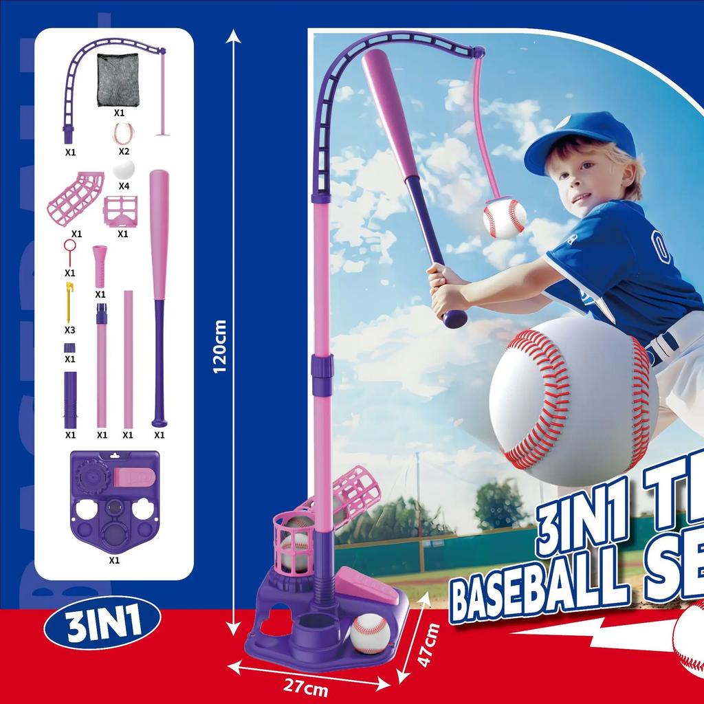 Baseball Activity 3 in 1 Catapult Launcher Adjustable Height Train Children Parent-Child Interactive Outdoor Sport Toy designed for Boys Present