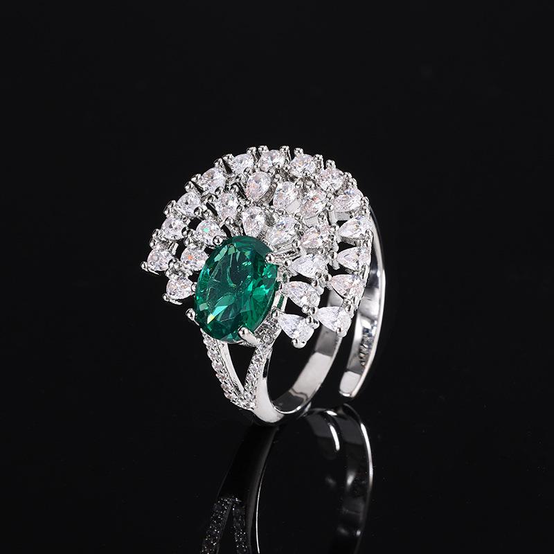 Jewelry New Ring Zircon Ruby Oval Ring Inlaid Cluster Premium Versatile Vintage Women's Jewelry