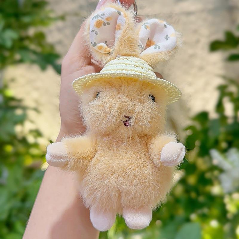 Jinnew Floral Pattern Plush Keychain With Bunny And Hat For Cute Gift Decor