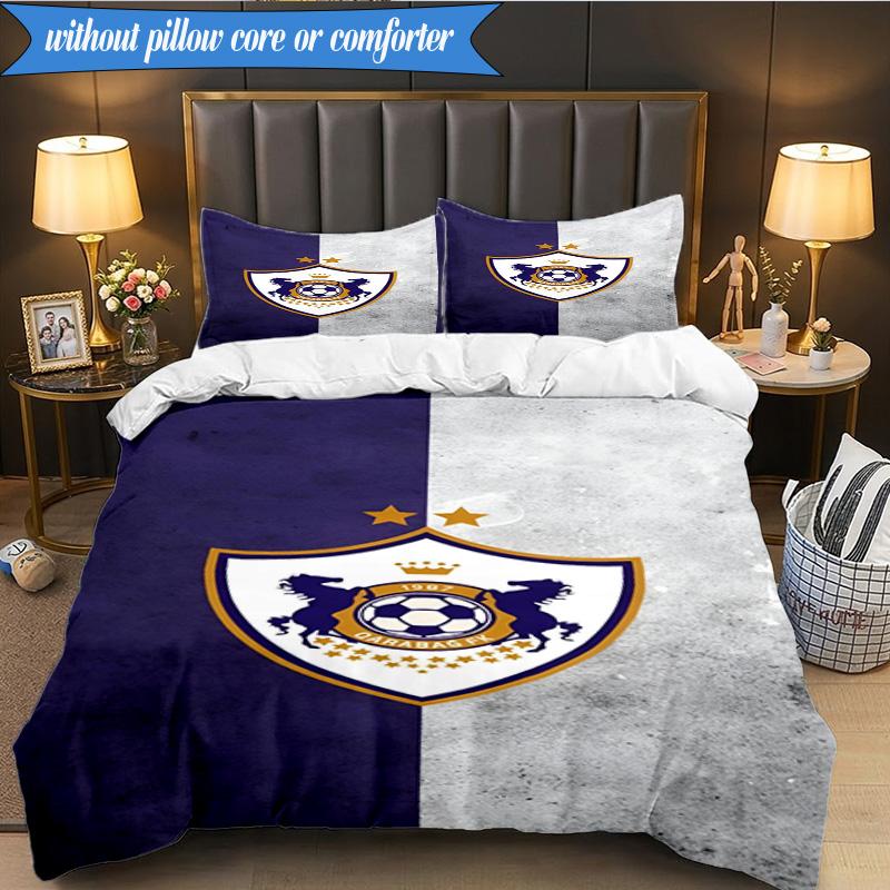 3PCS Qarabag Golden Crested Football Emblem Bedding Set 2D Printing (Includes 1 Duvet Cover + 2 Pillowcases Coreless), Bedroom decor,Fan gift