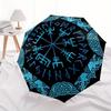 Viking Vegvisir Compass Norse Runes Umbrella - 3-Fold Compact Automatic Open/Close, 8-Rib Windproof Design with Blue Viking Ru