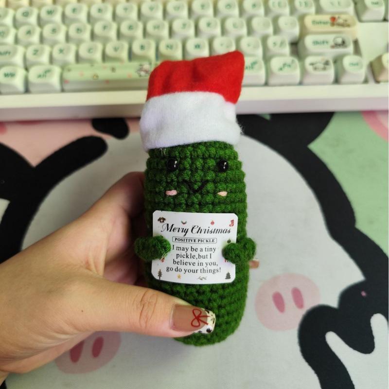 Handmade Crochet Positive Emotional Support Xmas Pickle Ornaments Handwoven Wool Knitted Positive Potato Dolls Home Room Decor