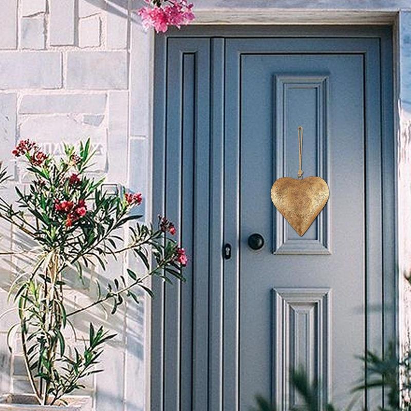 Металлическое сердце для декора стенПрочный железный орнамент в форме сердца Золотая антикварная отделка И сердечный колокольчик Аксессуары для декора дома