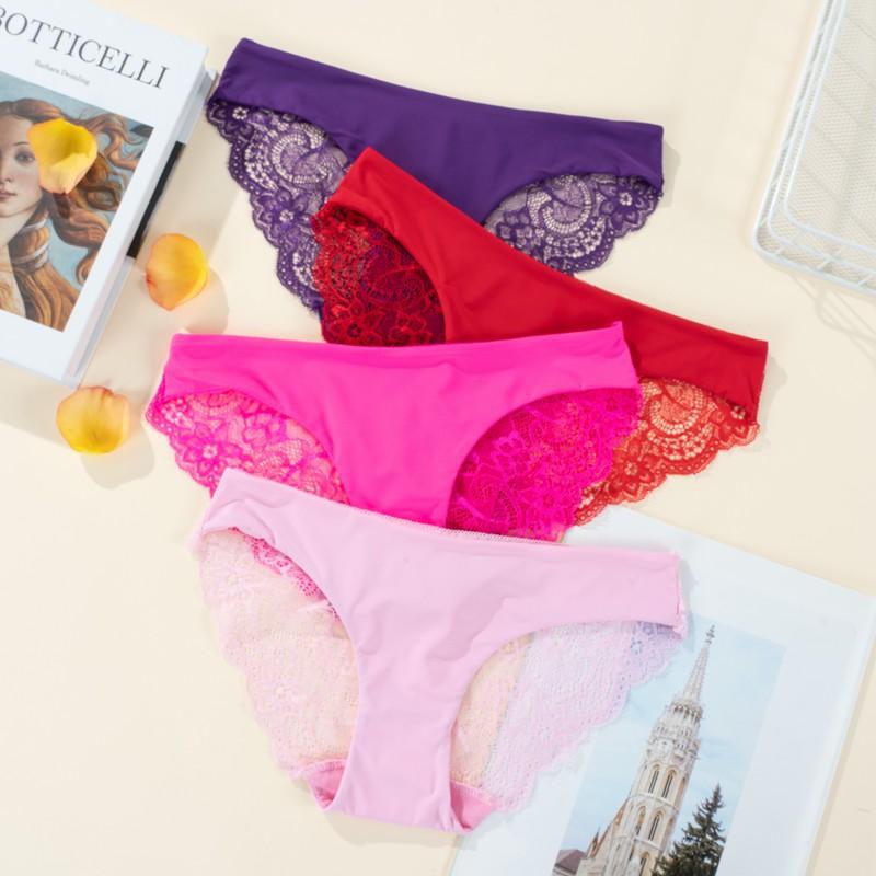 3PCS Women's Sexy Lace Panties Seamless Cotton Crotch Breathable Low-Rise Lingerie Underwear Comfortable Underpants