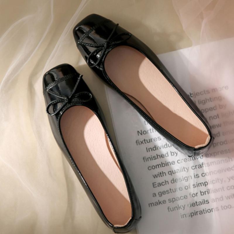 2024 Fashion Shoes Female One Kick Women's Flats Autumn Square Toe Bow Tie Solid Solft Sole Light Casual Comfortable Flats Shoes