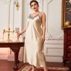 Adding Fat and Enlarged Pajama Sling Dress Spring/Summer Thin Fashion Lace Nightgown Long Imitation Silk Casual Home Fur