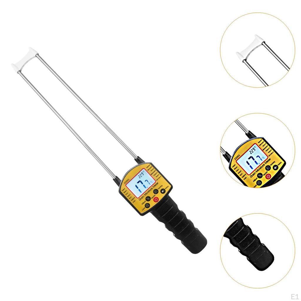 Grain Moisture Meter Hygrometer 2 Probes Range 5-51% Portable Humidity Backlit Display