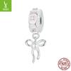 Ballet Bow Diy Bracelet Positioning Buckle, Sweet Pink Lace S925 Sterling Silver Clip Buckle