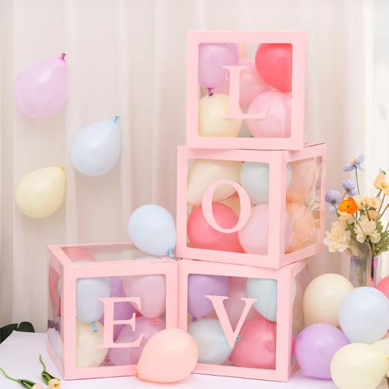 4 шт. коробка для воздушных шаров, сборка своими руками, прозрачная бумажная коробка, коробка для воздушных шаров с буквами, многоразовая штабелируемая кубическая декоративная коробка для вечеринки, свадьбы, дня рождения
