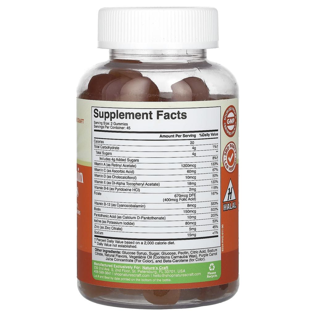 Nature's Craft Multivitamin Gummy Jelly, Orange, Cherry, Strawberry, 90 Gummies