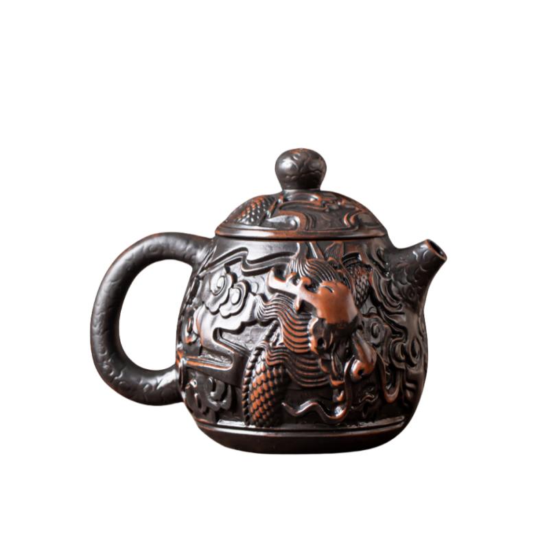 Фиолетовый керамический старинный чайник, керамический резной чайник кунг-фу, одинарный чайник, устройство для заваривания чая пуэр, чайные наборы, китайский чайник