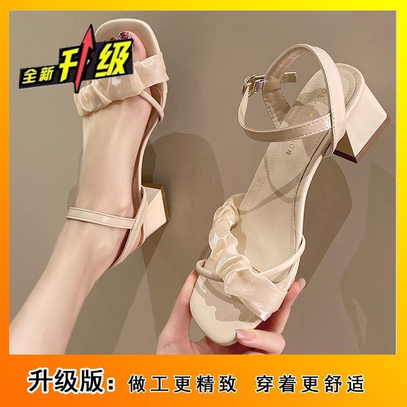 Korean version of thick heel with women's beach shoes 2025 summer new popular comfortable non-slip with skirt little fairy sandals