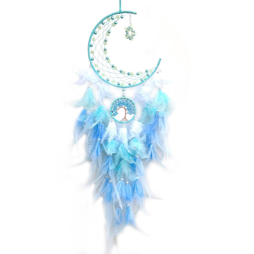 Heart Fantasy Decorative Star and Moon Lights Strings Fluorescent Dreamcatcher Wind Chime Hanging Decoration Room Decoration Gift Premium Sense