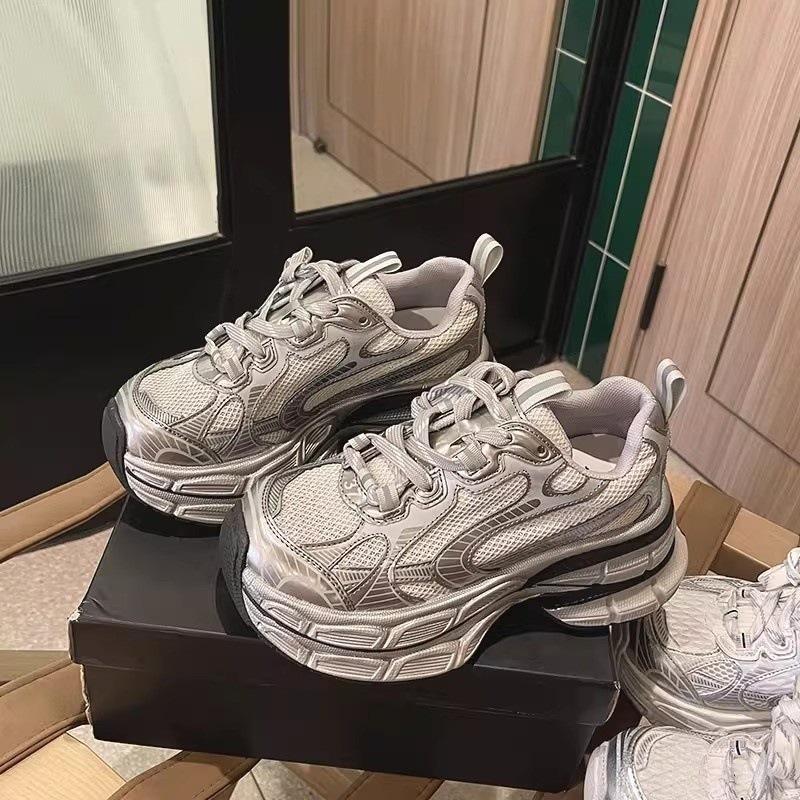 Новая платформа маффин двухслойные папины кроссовки женские маленькие повседневные туфли кроссовки серебристые женские туфли