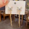 Shiny Zircon Long Pendant Earrings Gold Plated Stud Earrings Butterfly Tassel Drop Earrings  Party