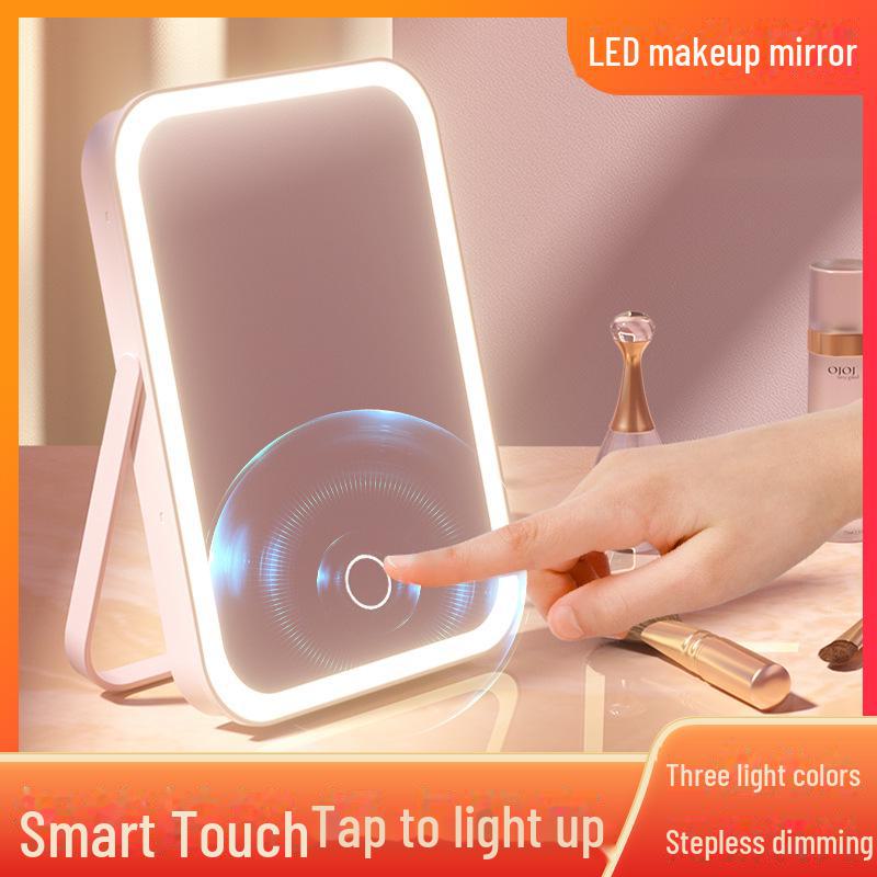 Portable LED Makeup Mirror with Adjustable Fill Light, Foldable Design, and Rechargeable Square Shape