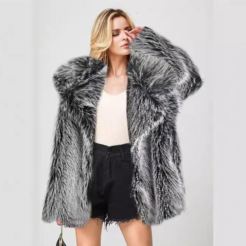 Women's Fall and Winter Popular Fashion Faux Fur Medium-length Suit Warm Coat